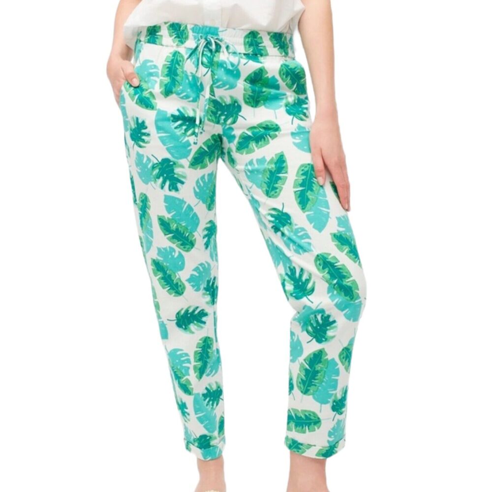 J. Crew Women's Linen-Blend Drawstring Ankle Pant in Palm Print Size 0